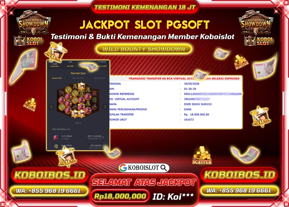 BUKTI KEMENANGAN Koi*** SLOT GACOR WILD BOUNTY SHOWDOWN Rp18.000.000,- LUNAS